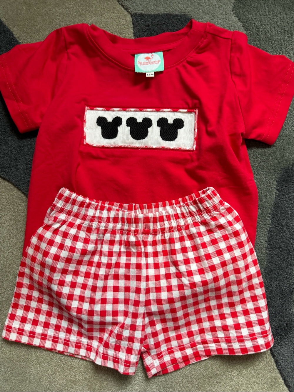 Smocked flamingo Mickey Mouse set